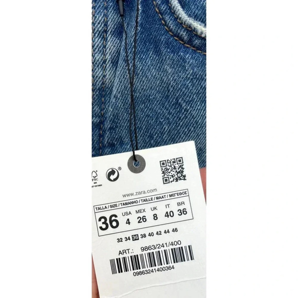 Zara Ruffled Womens Crop Straight Leg Button Fly Patchwork Denim Jeans Blue Sz 4 - Picture 13 of 13